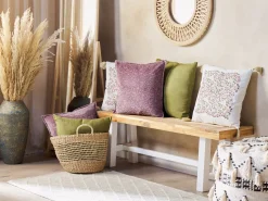 Conjunto De 2 Almofadas Decorativas Com Padrao Floral Em Veludo Rosa 45 X 45 Cm Kalmia