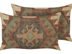 Conjunto De 2 Almofadas Decorativas Em Juta Multicolor 30 X 50 Cm Cumbum