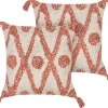 Conjunto De 2 Almofadas Decorativas Em Algodao Creme E Laranja Com Borlas 45 X 45 Cm Hickory