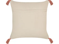 Conjunto De 2 Almofadas Decorativas Em Algodao Creme E Laranja Com Borlas 45 X 45 Cm Hickory