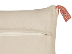 Conjunto De 2 Almofadas Decorativas Em Algodao Creme E Laranja Com Borlas 45 X 45 Cm Hickory