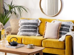 Conjunto De 2 Almofadas Decorativas Em Algodao Preto E Branco Com Borlas 45 X 45 Cm Rochea
