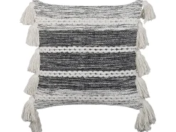 Conjunto De 2 Almofadas Decorativas Em Algodao Preto E Branco Com Borlas 45 X 45 Cm Rochea