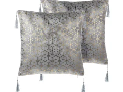 Conjunto De 2 Almofadas Decorativas Com Padrao Geometrico 45 X 45 Cm Prateada Camellia