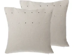 Conjunto De 2 Almofadas Decorativas Com Rebites 45 X 45 Cm Creme Gaura