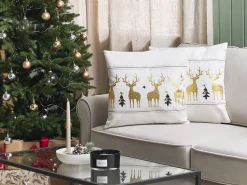 Conjunto De 2 Almofadas Decorativas Em Branco E Dourado 45 X 45 Cm Donner