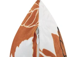 Conjunto De 2 Almofadas Decorativas Em Veludo Laranja Com Padrao De Folha 45 X 45 Cm Poinsettia