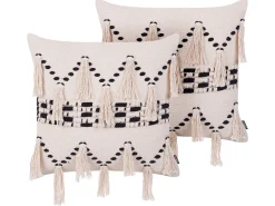 Conjunto De 2 Almofadas Decorativas 45 X 45 Cm Creme E Preto Thondi