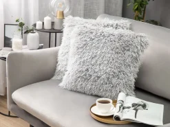 Conjunto De 2 Almofadas Decorativas Cinzentas Claras 45 X 45 Cm Cide