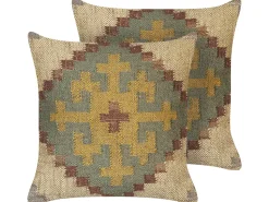 Conjunto De 2 Almofadas Decorativas Em Juta Multicolor 45 X 45 Cm Saron