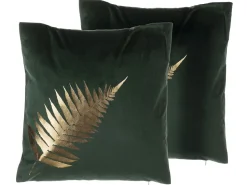 Conjunto De 2 Almofadas Decorativas De Veludo 45 X 45 Cm Verde Escuro Fern
