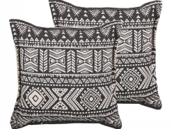 Conjunto De 2 Almofadas Decorativas Creme E Pretas 45 X 45 Cm Sirvan