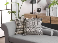 Conjunto De 2 Almofadas Decorativas Creme E Pretas 45 X 45 Cm Sirvan