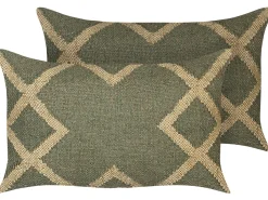 Conjunto De 2 Almofadas Decorativas Em Juta Verde Azeitona E Creme 30 X 50 Cm Gopi