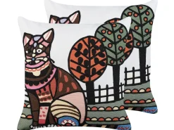 Conjunto De 2 Almofadas Decorativas Bordadas Algodao Multicolor 50 X 50 Cm Mehsana