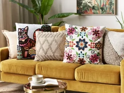 Conjunto De 2 Almofadas Decorativas Bordadas Algodao Multicolor 50 X 50 Cm Mehsana