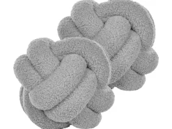 Conjunto De 2 Almofadas Decorativas Com No Em Tecido Boucle Cinzento 19 X 19 Cm Malni