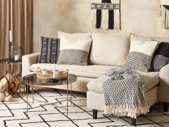 Conjunto De 2 Almofadas Decorativas Em Algodao Creme E Preto Com Padrao Geometrico 45 X 45 Cm Calanthe
