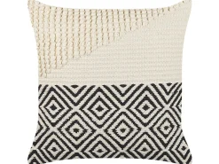 Conjunto De 2 Almofadas Decorativas Em Algodao Creme E Preto Com Padrao Geometrico 45 X 45 Cm Calanthe