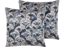 Conjunto De 2 Almofadas Decorativas Azul E Creme 45 X 45 Cm Koodal