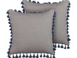 Conjunto De 2 Almofadas Decorativas Com Borlas Cinzentas 45 X 45 Cm Carpinus