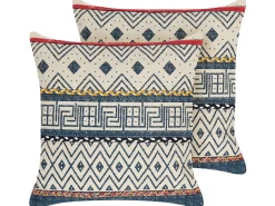 Conjunto De 2 Almofadas De Algodao Com Padrao Geometrico 50 X 50 Cm Multicolor Souk