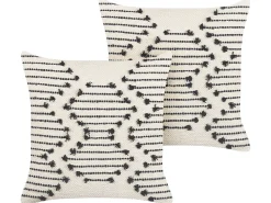 Conjunto De 2 Almofadas Decorativas Em Algodao Creme E Preto Com Padrao Geometrico 45 X 45 Cm Myrtus