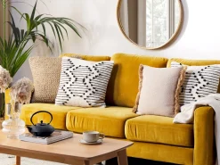 Conjunto De 2 Almofadas Decorativas Em Algodao Creme E Preto Com Padrao Geometrico 45 X 45 Cm Myrtus