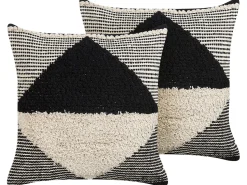 Conjunto De 2 Almofadas Decorativas Tufadas Em Algodao Creme E Preto 50 X 50 Cm Khora