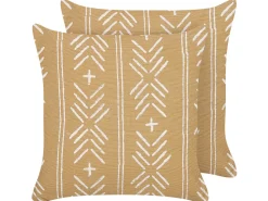 Conjunto De 2 Almofadas Decorativas Com Padrao Geometrico Em Algodao Creme E Branco 45 X 45 Cm Banyan
