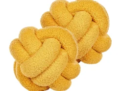Conjunto De 2 Almofadas Decorativas Com No Em Tecido Boucle Amarelo 19 X 19 Cm Malni