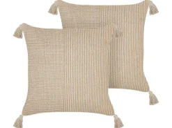 Conjunto De 2 Almofadas Decorativas Em Algodao Creme 45 X 45 Cm Aralia