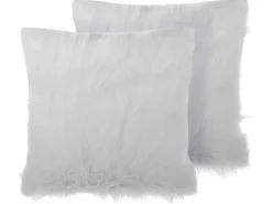 Conjunto De 2 Almofadas Decorativas Em Pele Sintetica 45 X 45 Cm Creme Claro Daisy