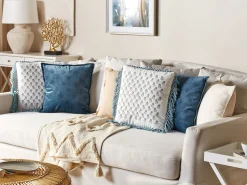 Conjunto De 2 Almofadas Decorativas Em Veludo Azul Escuro 45 X 45 Cm Seseli