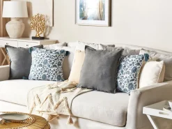 Conjunto De 2 Almofadas Decorativas Com Padrao Floral Em Algodao Branco E Azul 45 X 45 Cm Rumex