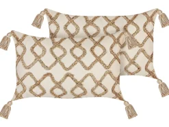 Conjunto De 2 Almofadas Decorativas Em Algodao Creme Com Padrao Geometrico 30 X 50 Cm Incana