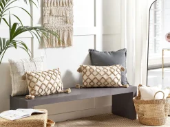 Conjunto De 2 Almofadas Decorativas Em Algodao Creme Com Padrao Geometrico 30 X 50 Cm Incana