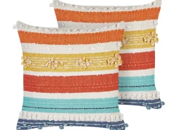 Conjunto De 2 Almofadas Decorativas Em Algodao Multicolor As Riscas 45 X 45 Cm Dicliptera