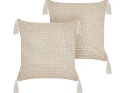 Conjunto De 2 Almofadas Decorativas Creme Claro 42 X 42 Cm Hakone