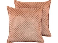 Conjunto De 2 Almofadas Decorativas Com Padrao De Diamante Em Veludo Rosa 45 X 45 Cm Rhodocoma