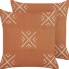Conjunto De 2 Almofadas Decorativas Com Padrao Geometrico Em Algodao Laranja E Branco 45 X 45 Cm Vitis