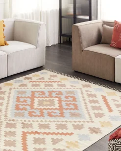 Conjunto De 2 Almofadas Decorativas Com Padrao Geometrico Em Algodao Laranja E Branco 45 X 45 Cm Vitis
