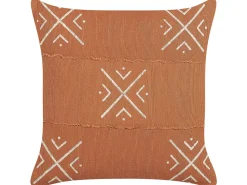 Conjunto De 2 Almofadas Decorativas Com Padrao Geometrico Em Algodao Laranja E Branco 45 X 45 Cm Vitis