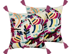 Conjunto De 2 Almofadas Decorativas Bordadas Algodao Multicolor 50 X 50 Cm Raiganj