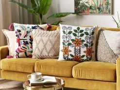 Conjunto De 2 Almofadas Decorativas Bordadas Algodao Multicolor 50 X 50 Cm Raiganj