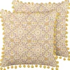 Conjunto De 2 Almofadas Decorativas Com Padrao Floral Amarelo E Castanho 45 X 45 Cm Lycrois