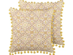 Conjunto De 2 Almofadas Decorativas Com Padrao Floral Amarelo E Castanho 45 X 45 Cm Lycrois