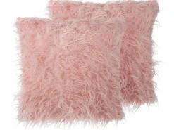 Conjunto De 2 Almofadas Decorativas Em Pele Sintetica 45 X 45 Cm Rosa Daisy