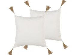 Conjunto De 2 Almofadas Decorativas Creme Com Relevo 45 X 45 Cm Azalea