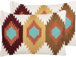 Conjunto De 2 Almofadas Decorativas Bordadas Algodao Multicolor 40 X 60 Cm Danapur